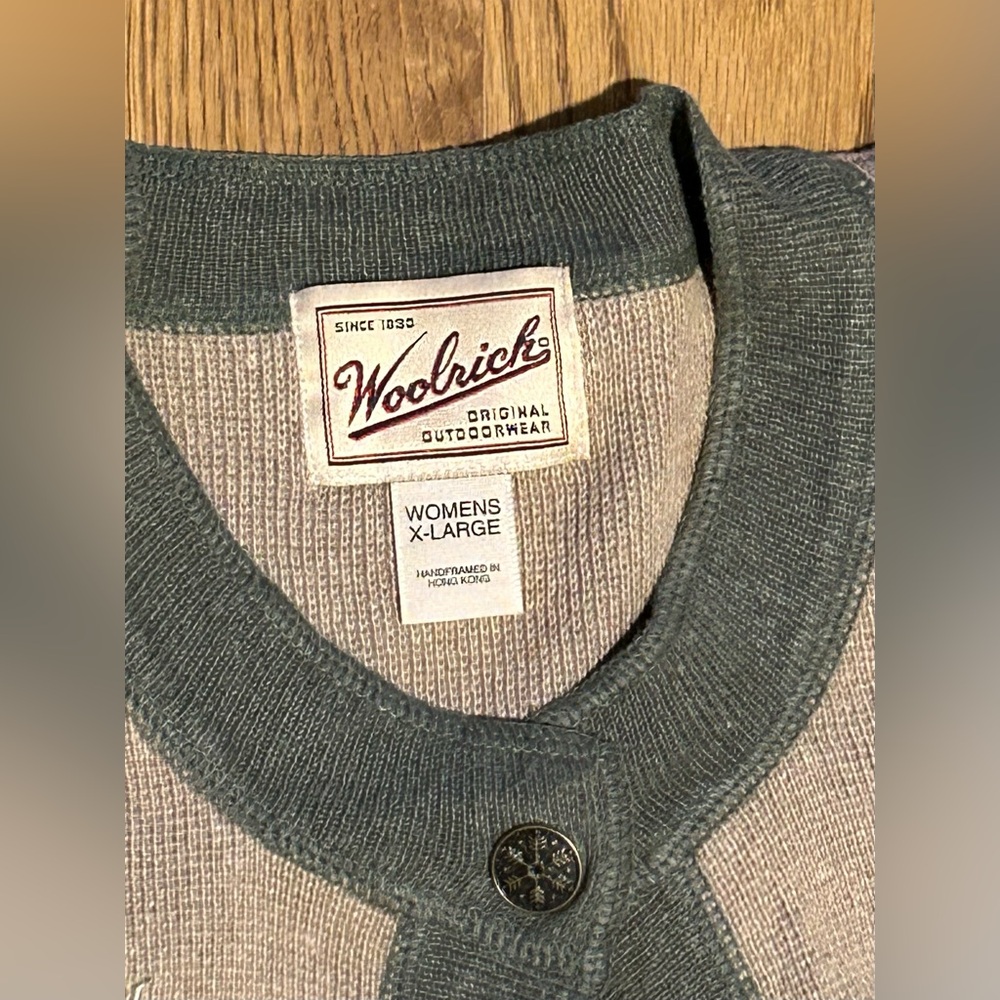 Woolridge Vtg 90’s Ramie Blend Dark Olive Green‎ and Tan Cardigan w/Tree Pattern - Picture 2 of 9